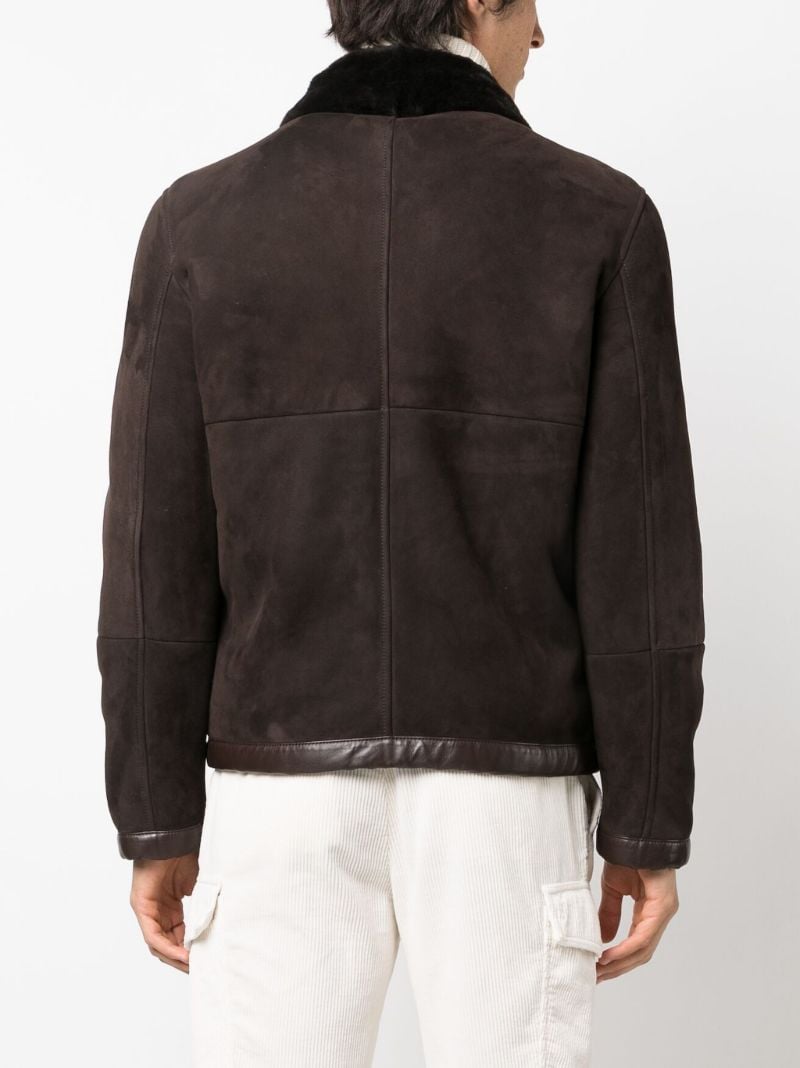 Brown Shearling-trim Leather Jacket