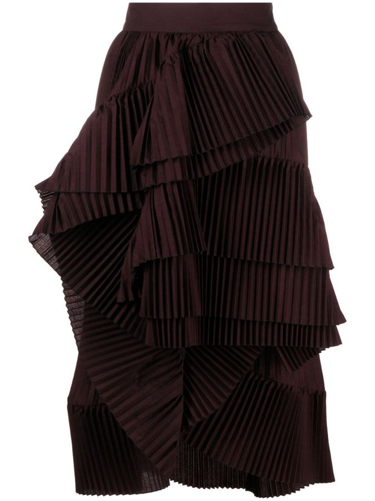 Brown Seda Pleated Tiered Skirt