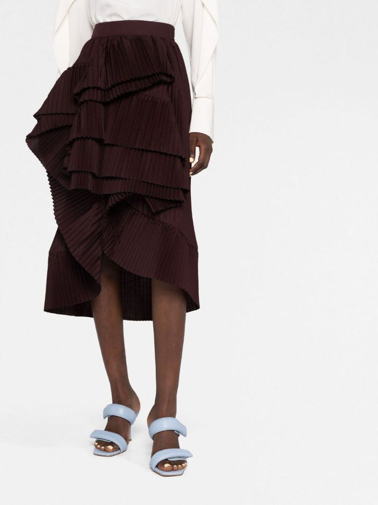 Brown Seda Pleated Tiered Skirt