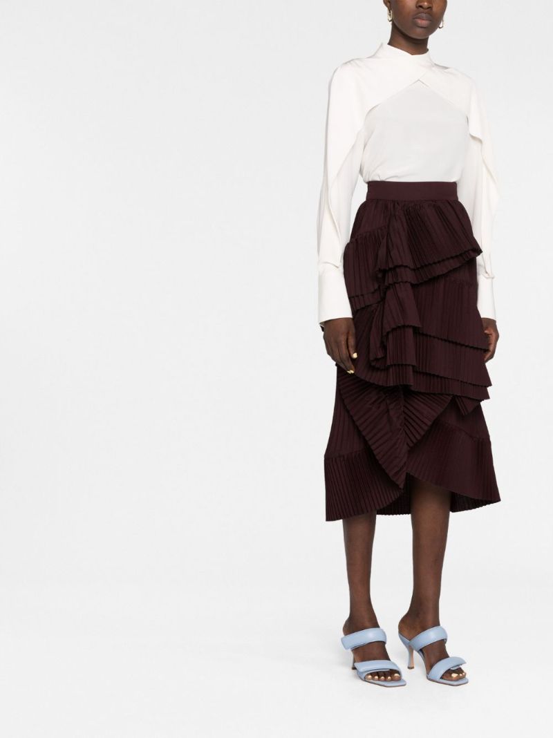 Brown Seda Pleated Tiered Skirt
