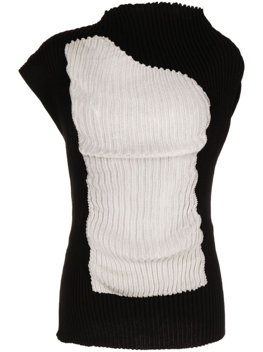 Black Asymmetric Ribbed Knit Top