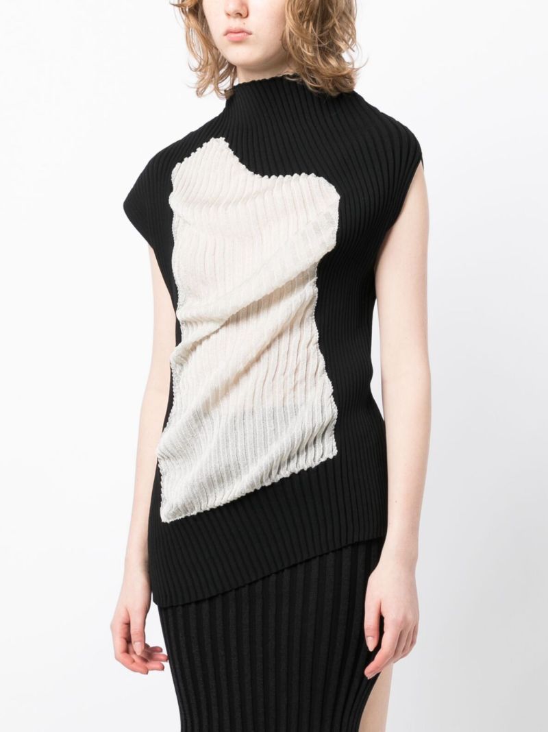Black Asymmetric Ribbed Knit Top