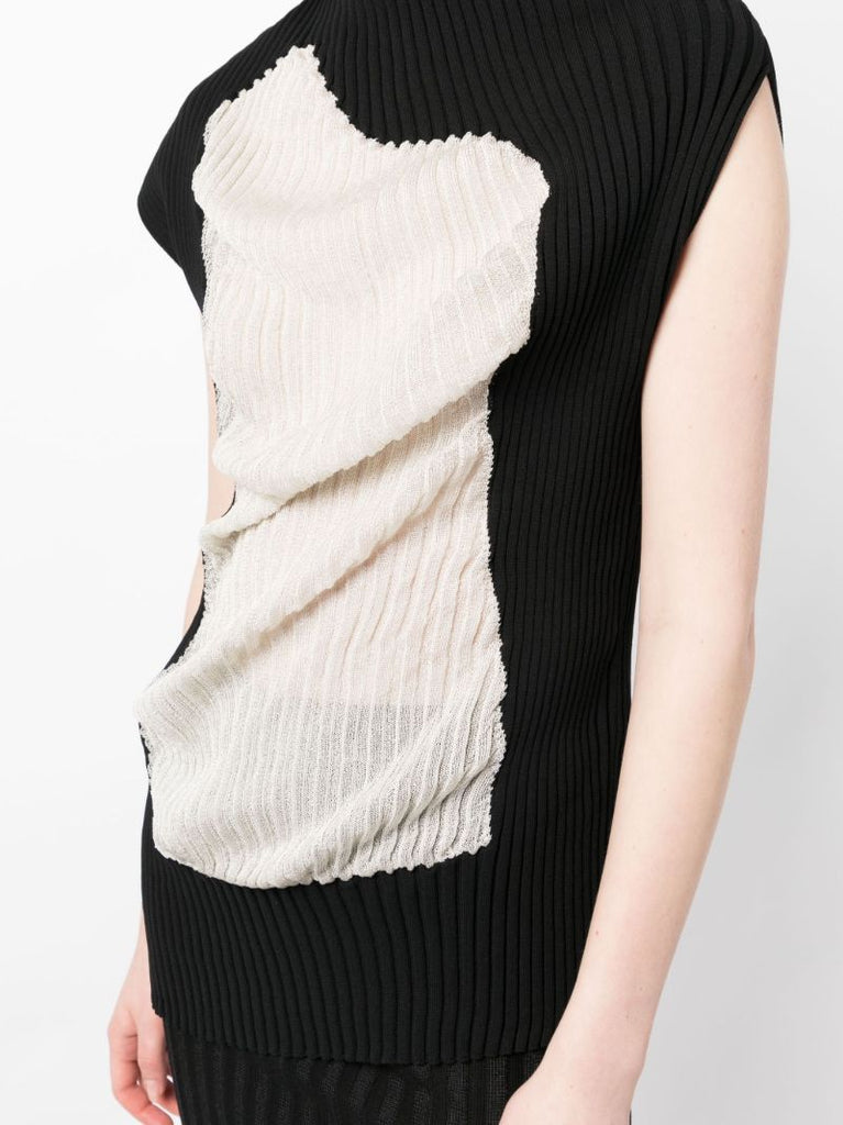 Black Asymmetric Ribbed Knit Top