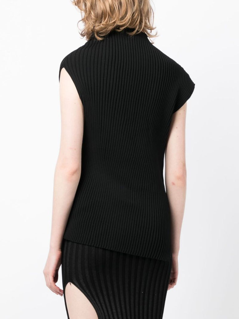 Black Asymmetric Ribbed Knit Top