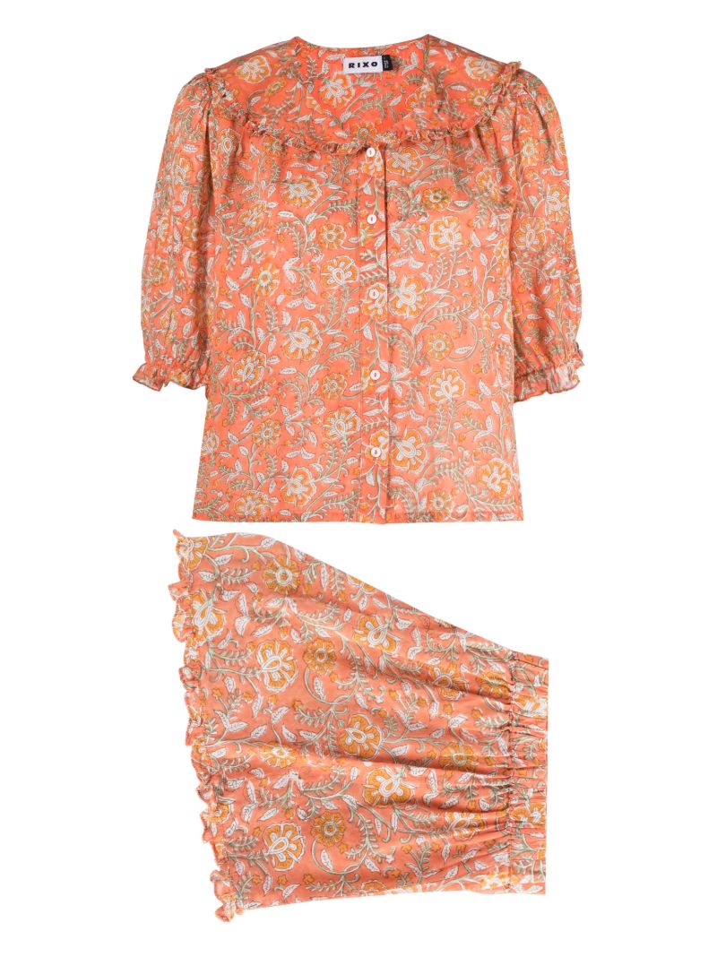 Orange Alva Floral-print Cotton Pyjamas