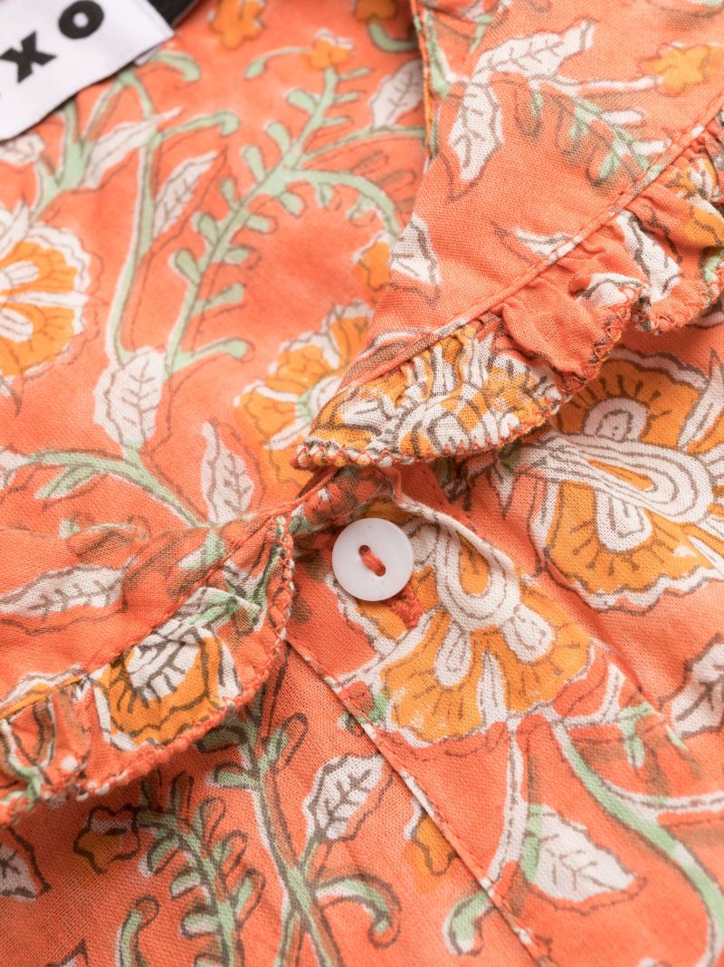 Orange Alva Floral-print Cotton Pyjamas