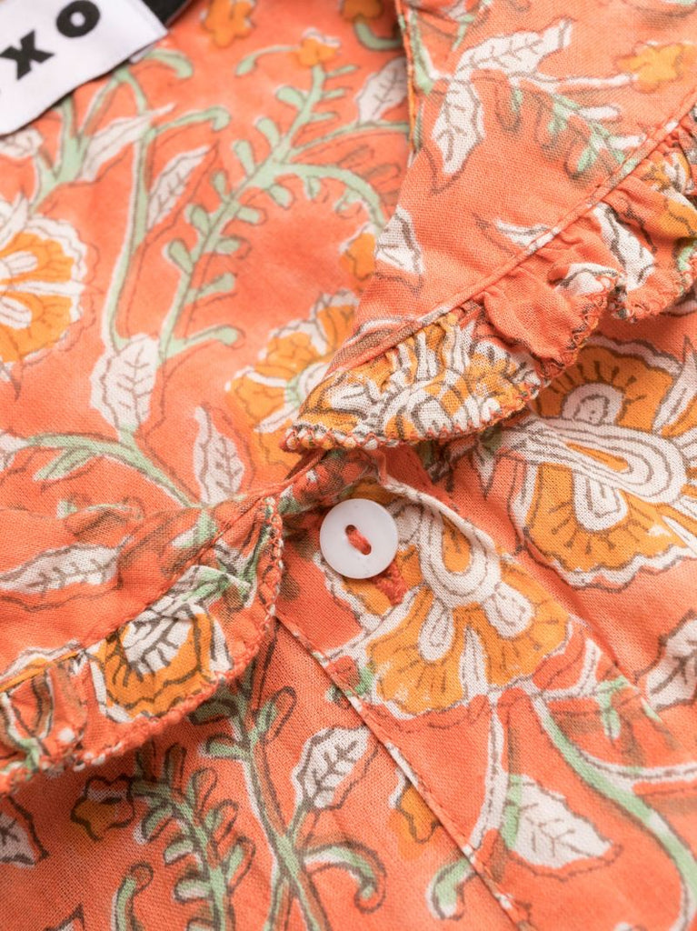 Orange Alva Floral-print Cotton Pyjamas
