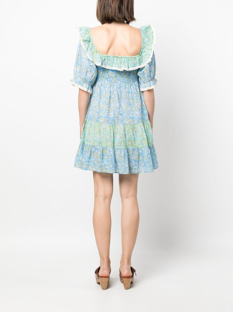 Blue Harlow Floral-print Tiered Dress
