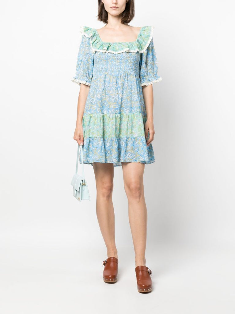 Blue Harlow Floral-print Tiered Dress