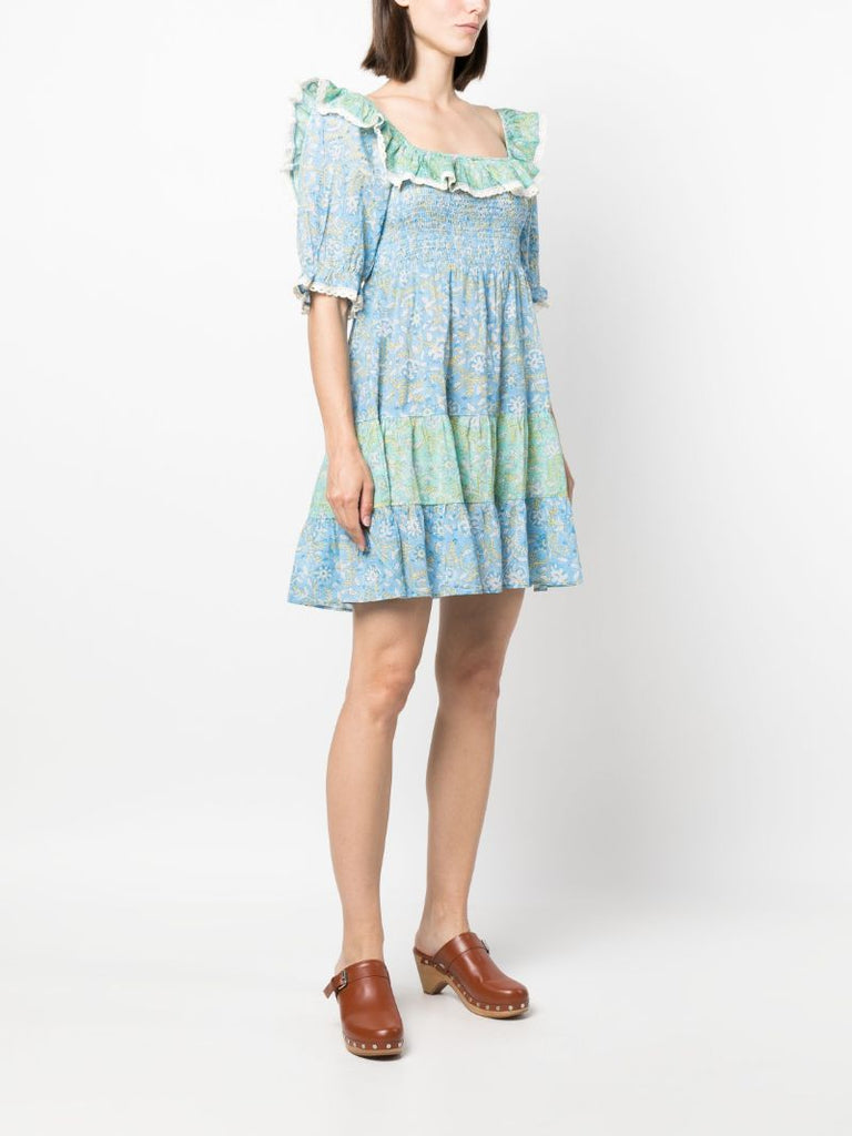 Blue Harlow Floral-print Tiered Dress