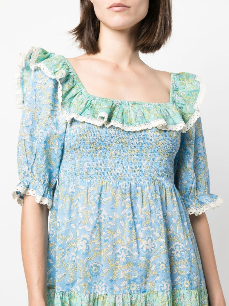 Blue Harlow Floral-print Tiered Dress