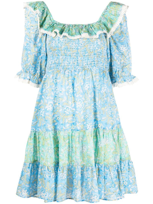 Blue Harlow Floral-print Tiered Dress