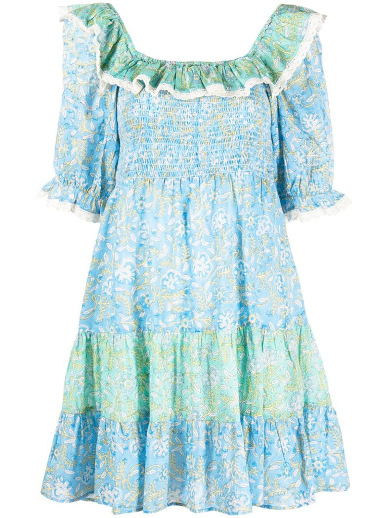 Blue Harlow Floral-print Tiered Dress