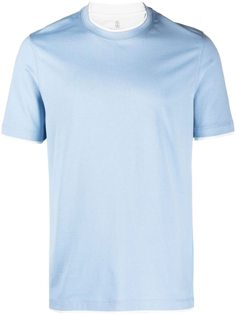 Blue Cotton Crew Neck T-shirt