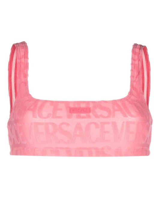 X Dua Lipa Pink Allover Towel-effect Bikini Top