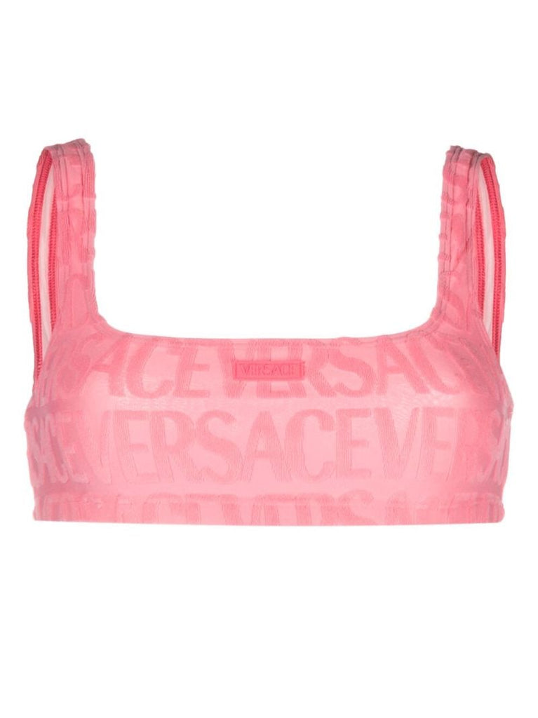 X Dua Lipa Pink Allover Towel-effect Bikini Top