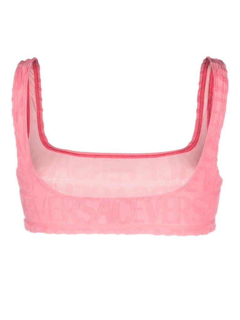 X Dua Lipa Pink Allover Towel-effect Bikini Top