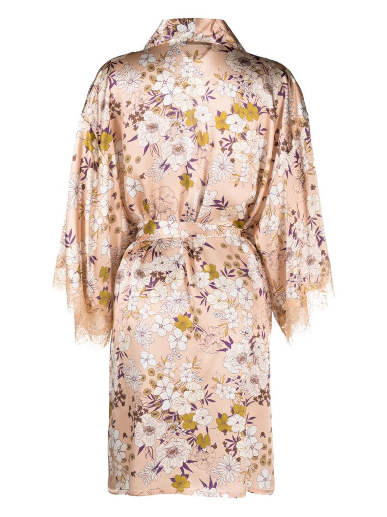 Pink Scarlett Floral Print Silk Robe