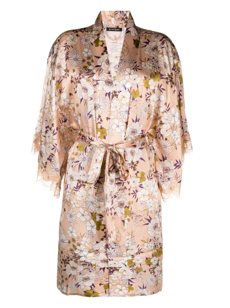 Pink Scarlett Floral Print Silk Robe