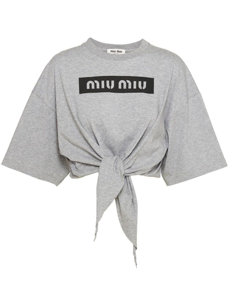 Grey Logo Print Cotton T-shirt
