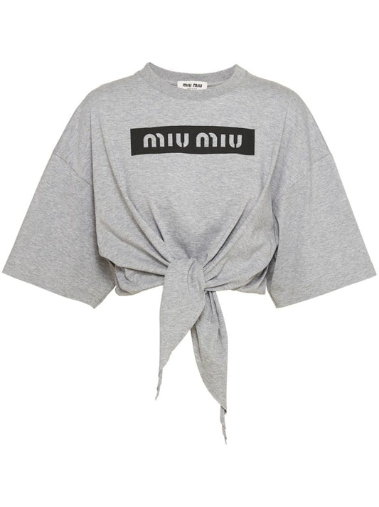 Grey Logo Print Cotton T-shirt