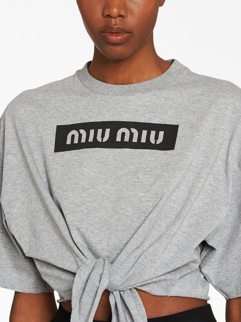 Grey Logo Print Cotton T-shirt