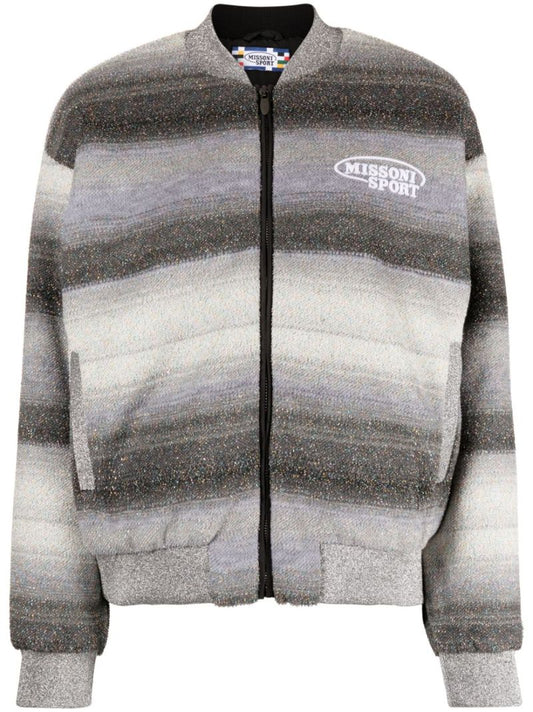 Grey Striped Sport Bomber Jacket