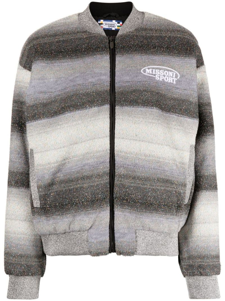 Grey Striped Sport Bomber Jacket