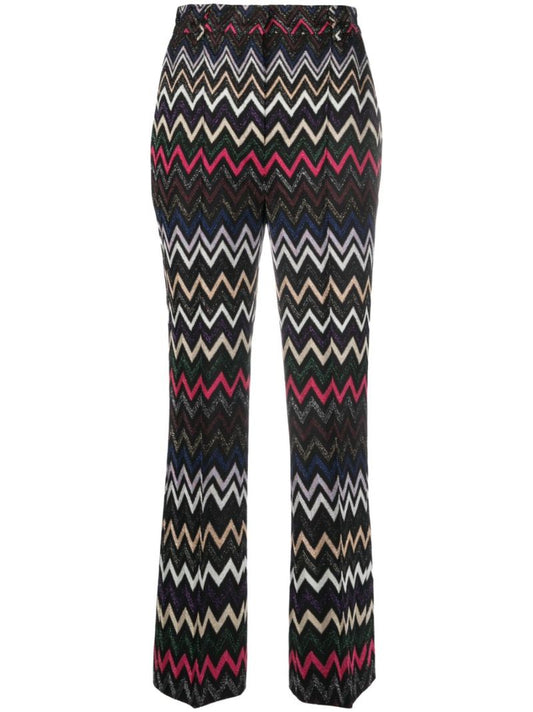 Black Zig-zag Woven Cropped Trousers