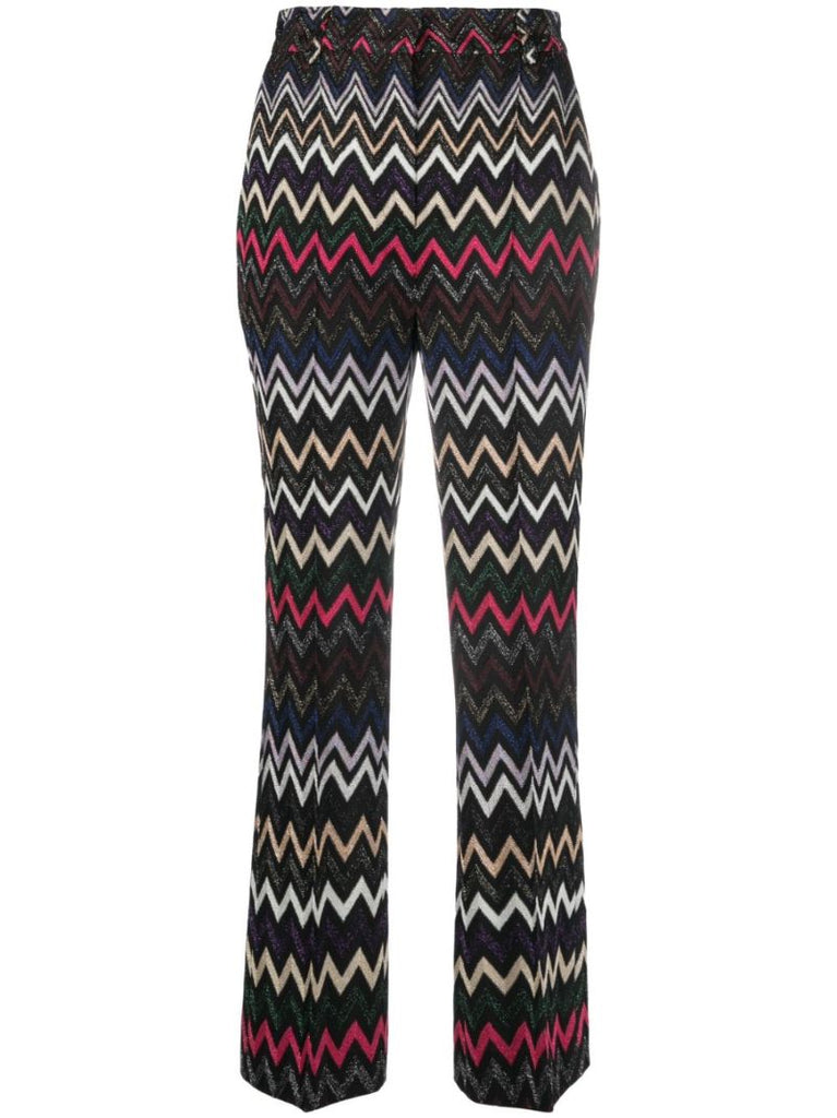 Black Zig-zag Woven Cropped Trousers
