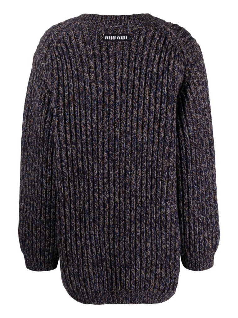 Blue Ribbed-knit Sweater