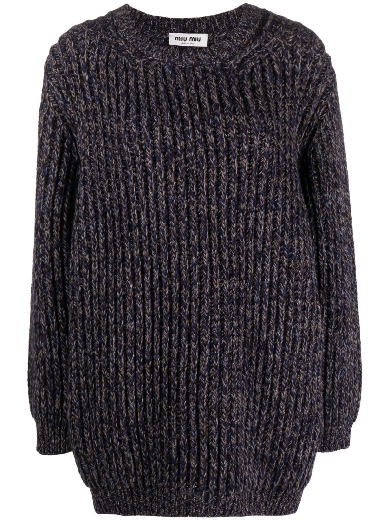 Blue Ribbed-knit Sweater