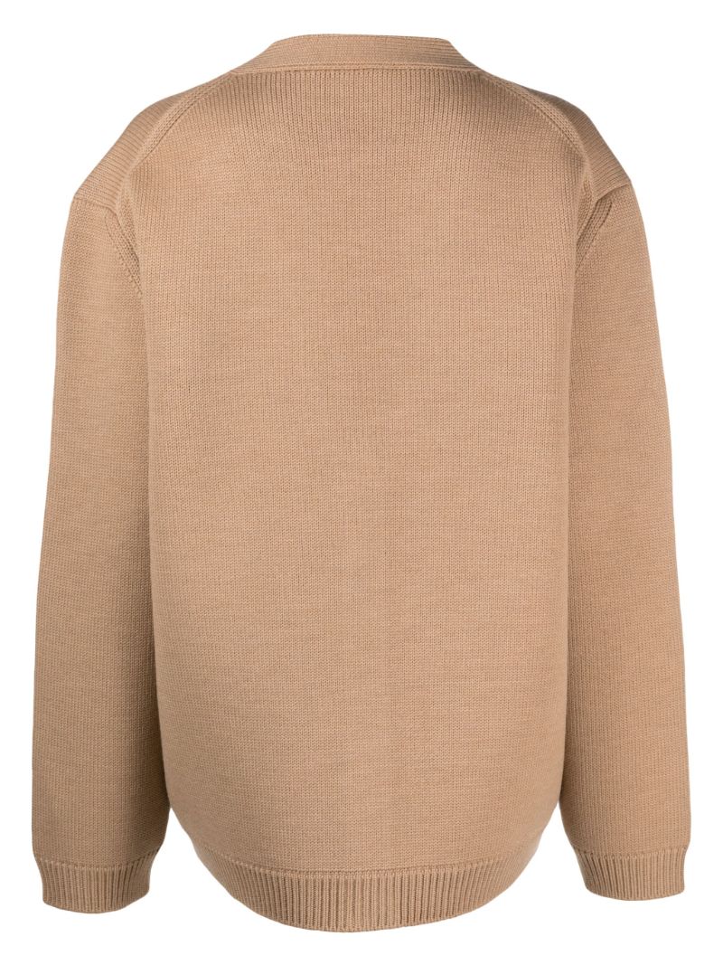 Brown Logo-embroidered Wool Cardigan