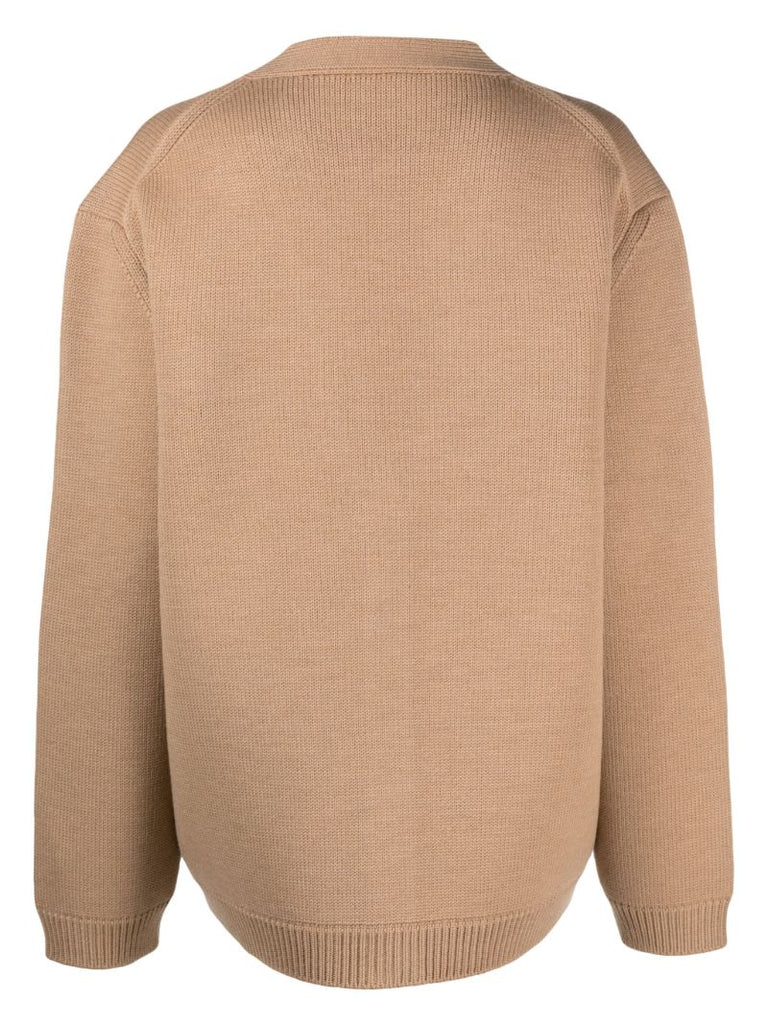 Brown Logo-embroidered Wool Cardigan