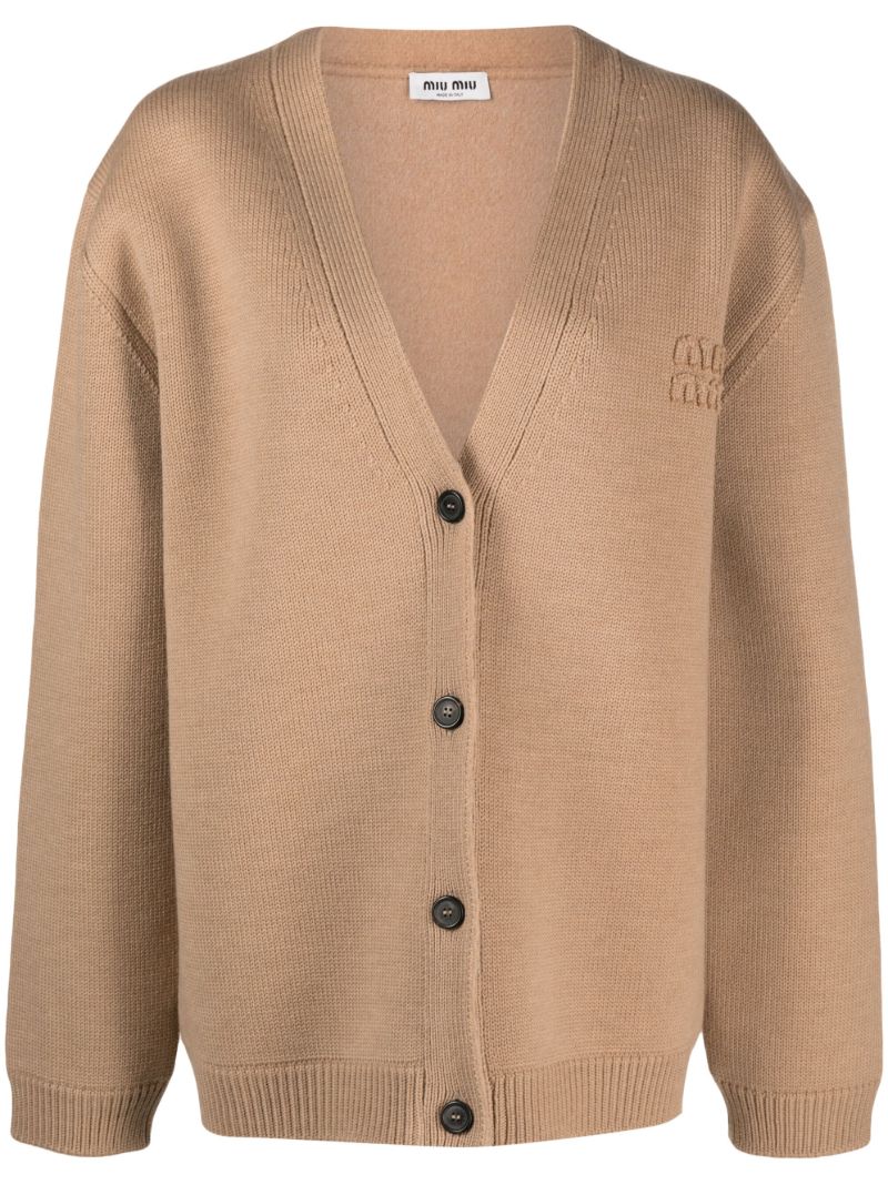 Brown Logo-embroidered Wool Cardigan