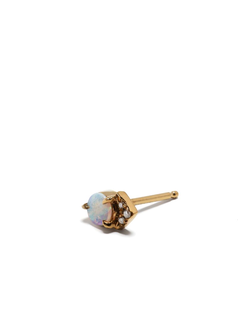 18k Yellow Gold Diamond and Opal Stud Earring