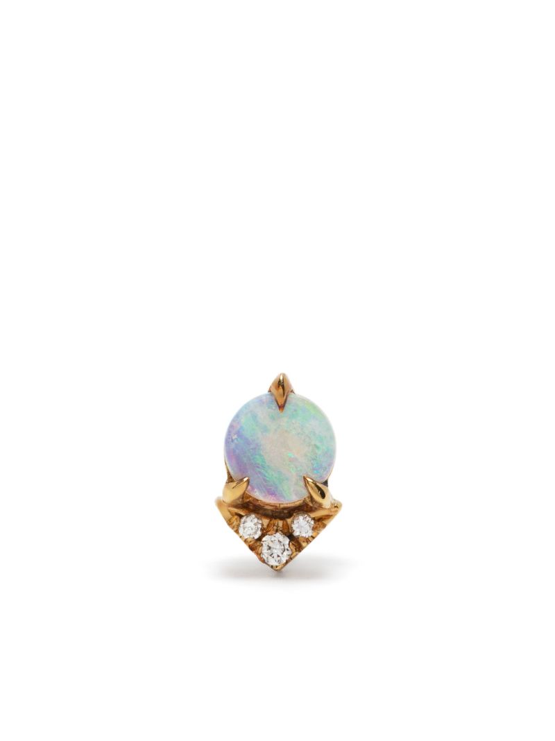 18k Yellow Gold Diamond and Opal Stud Earring