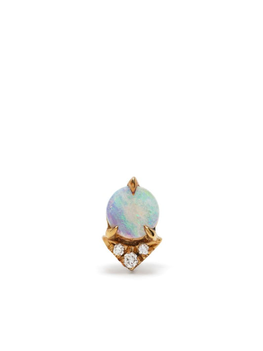 18k Yellow Gold Diamond and Opal Stud Earring