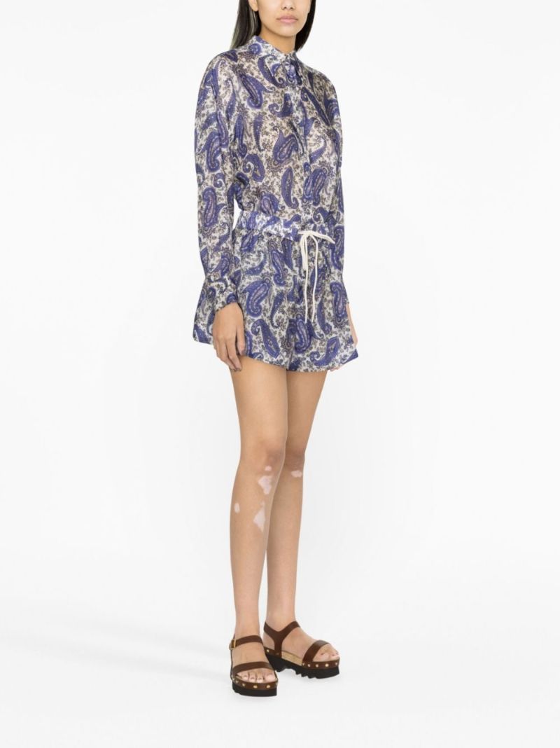 Blue Devi Paisley Print Silk Shorts
