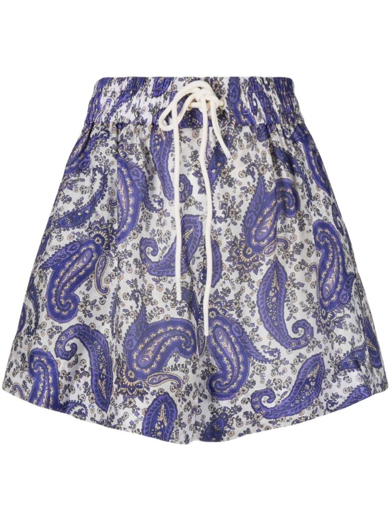 Blue Devi Paisley Print Silk Shorts