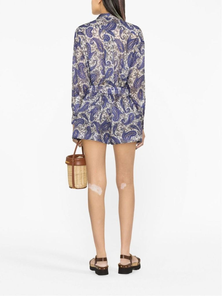 Blue Devi Paisley Print Silk Shorts