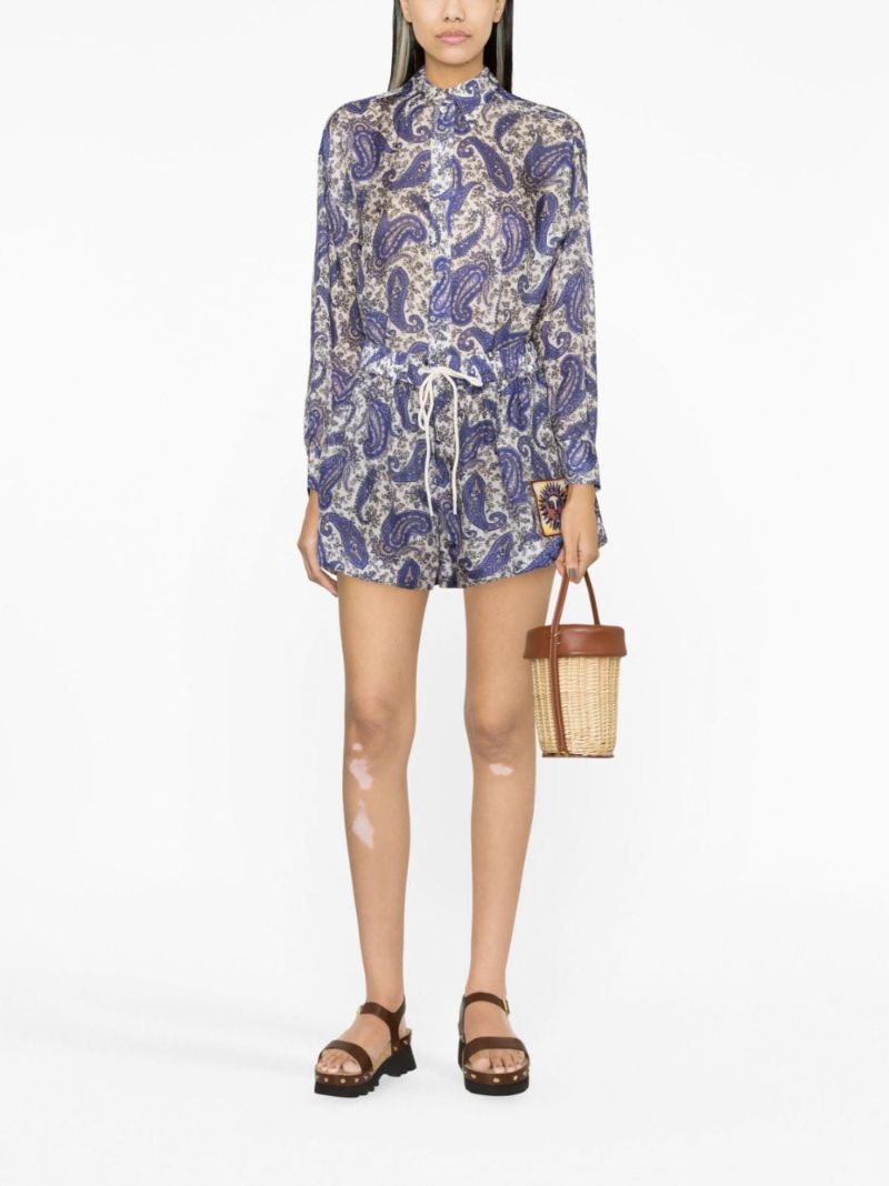 Blue Devi Paisley Print Silk Shorts