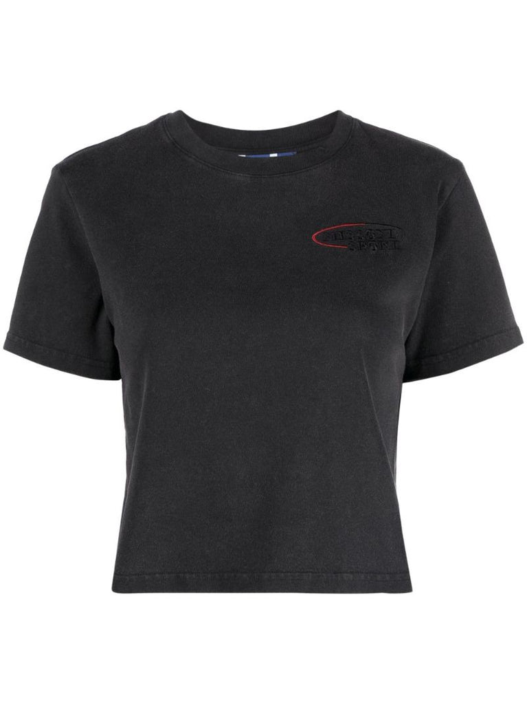 Grey Logo-embroidered Cotton Crop Top