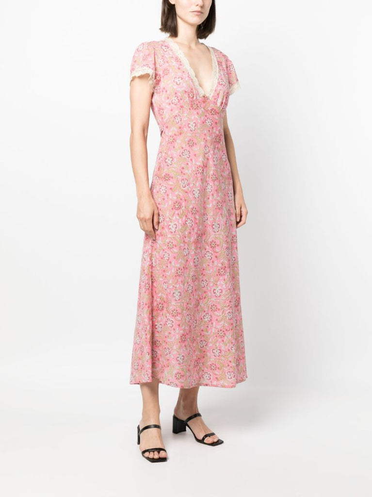Pink Clarice Lace V-neck Dress