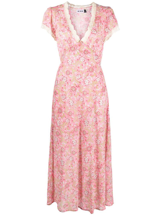 Pink Clarice Lace V-neck Dress