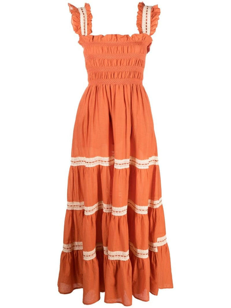 Orange Aubrie Voile Tiered Dress
