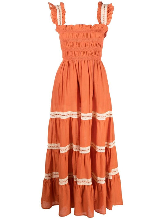 Orange Aubrie Voile Tiered Dress