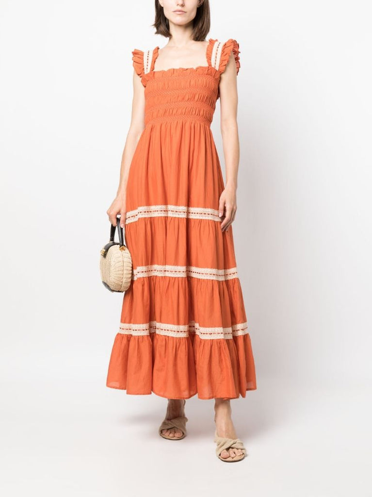 Orange Aubrie Voile Tiered Dress