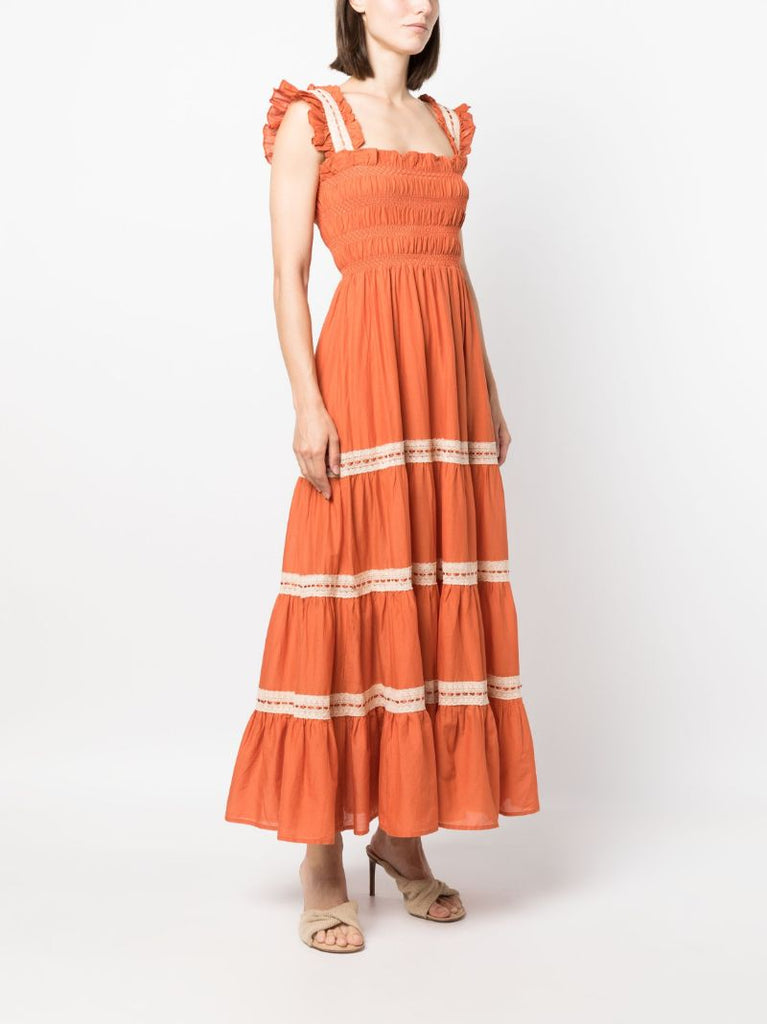 Orange Aubrie Voile Tiered Dress