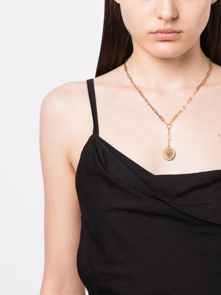 18k Yellow Gold Strength Baby Medallion Diamond Necklace